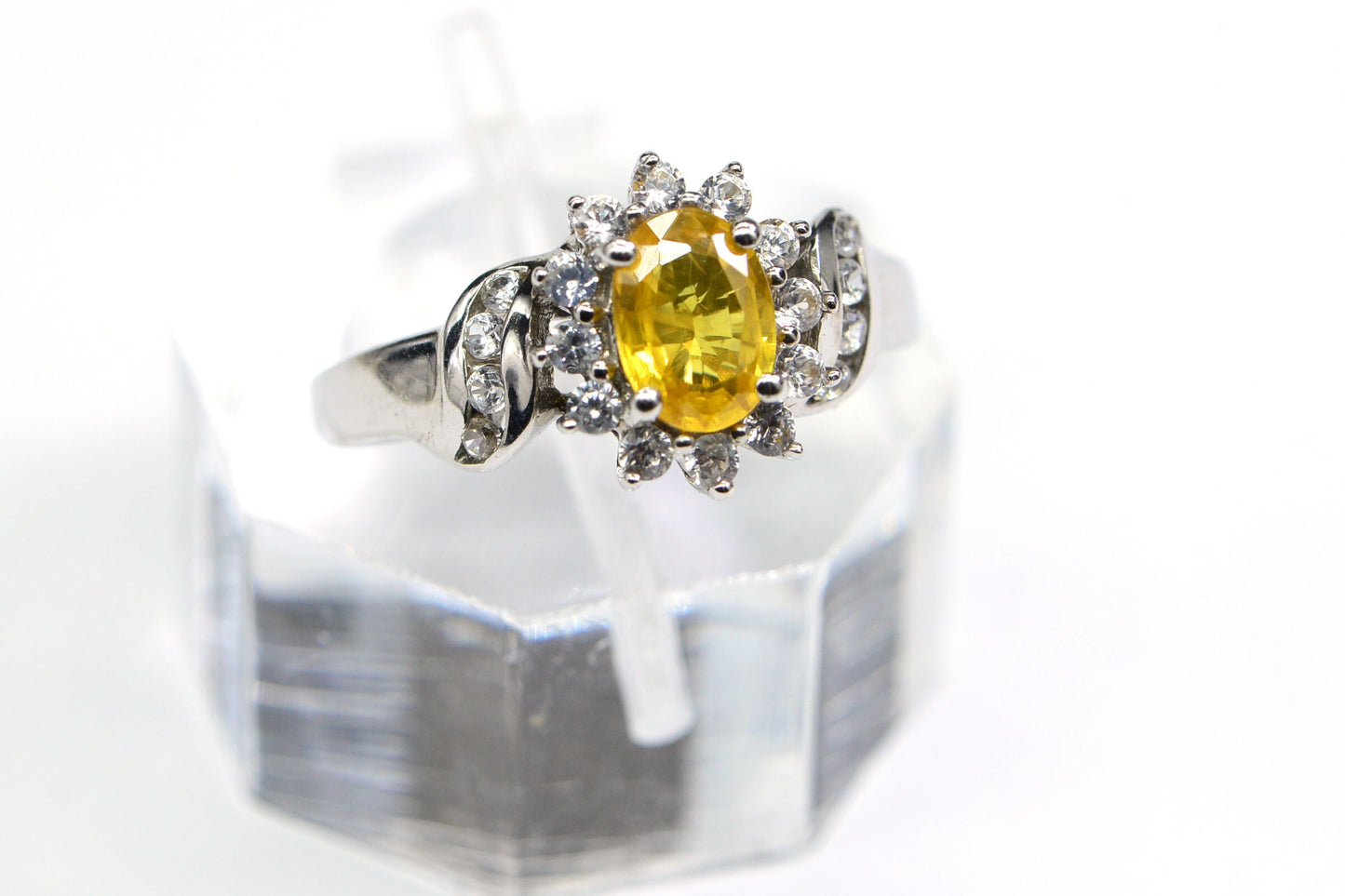 Citrine & White Topaz Halo Ring, Oval Sterling Silver Promise Ring