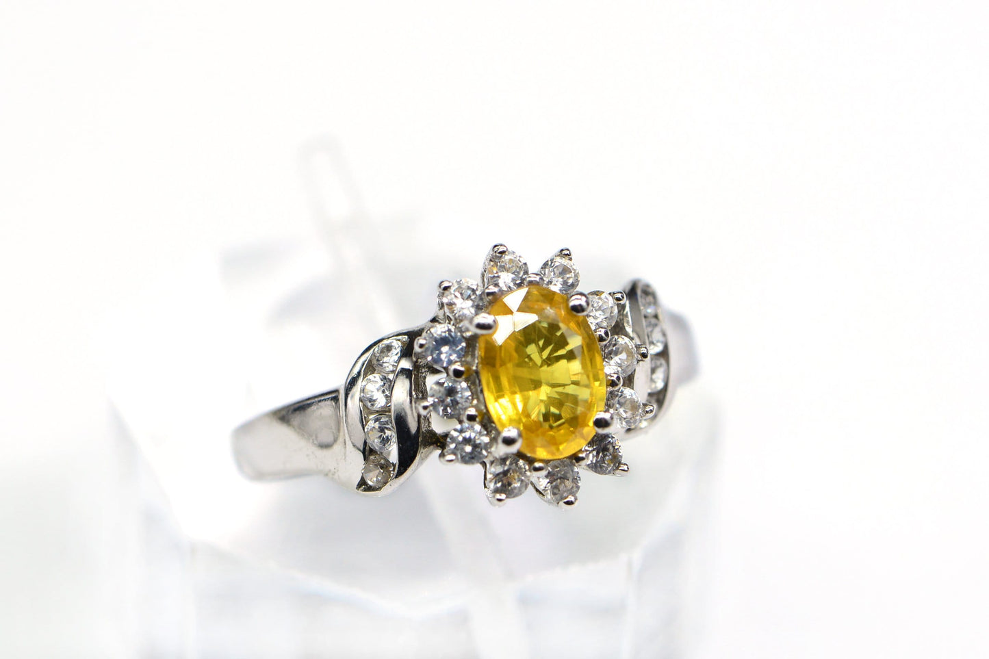 Citrine & White Topaz Halo Ring, Oval Sterling Silver Promise Ring
