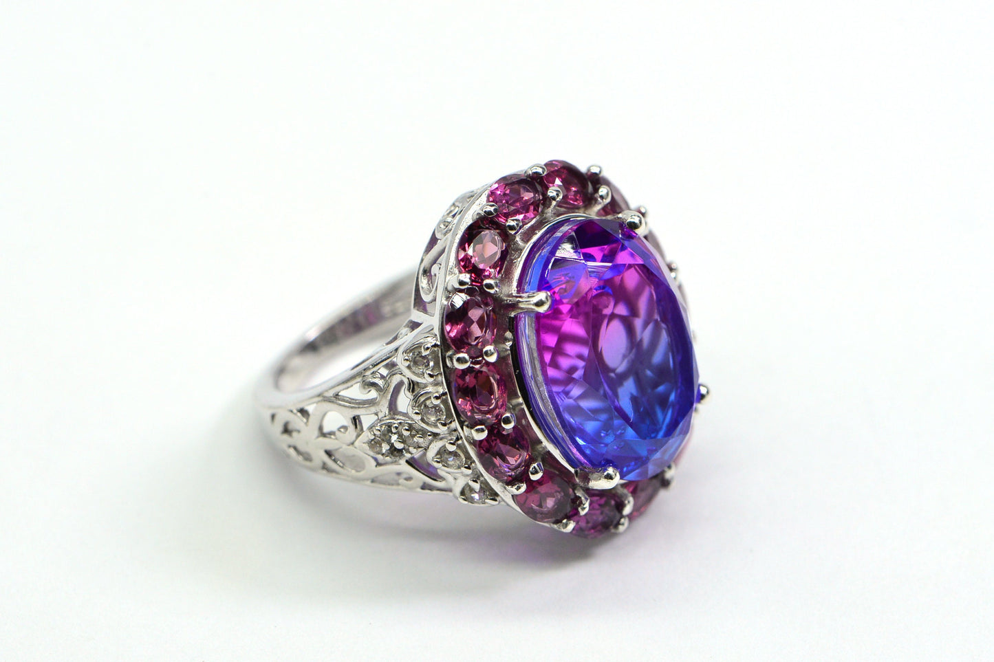 Vintage Rhodolite Garnet & Tourmaline Sterling Silver Ring
