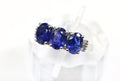Blue Sapphire Three Stone Ring: Baguette Diamond, Sterling Silver