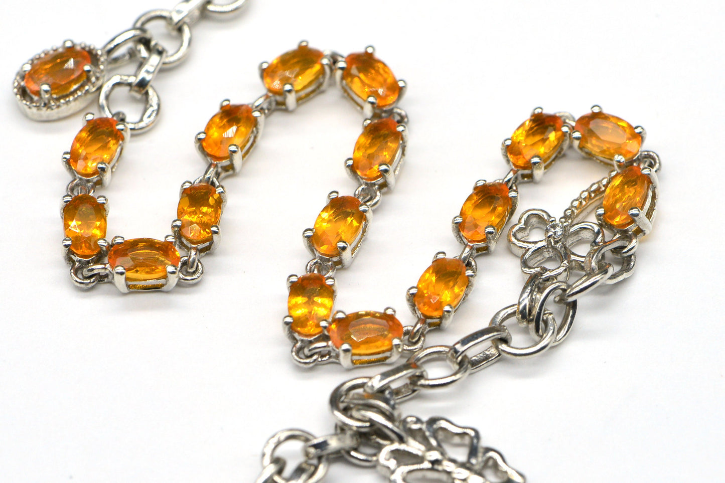 Orange Opal Tennis Bracelet Sterling Silver Vintage 1990