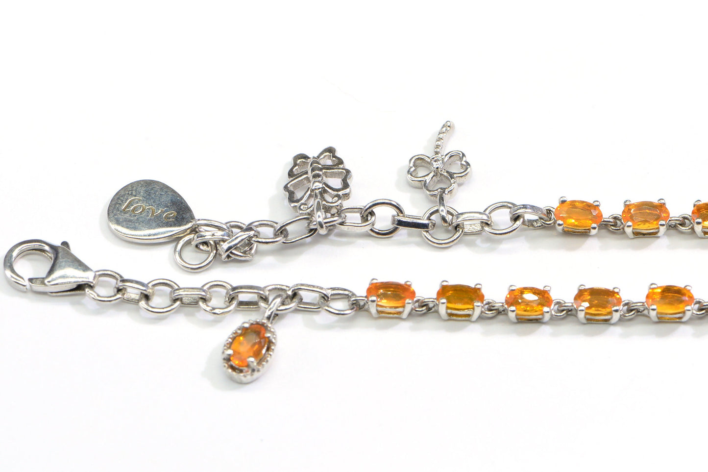 Orange Opal Tennis Bracelet Sterling Silver Vintage 1990