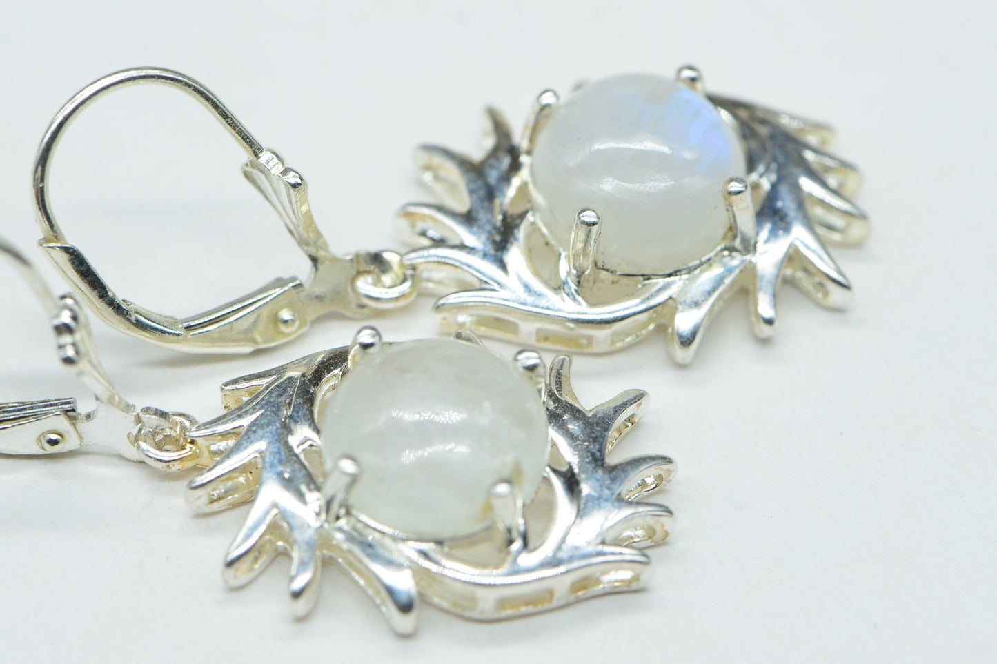 Rainbow Moonstone Drop Earrings, Handmade Sterling Silver Jewelry