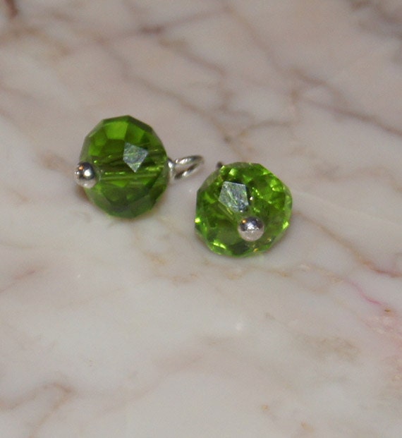Peridot crystal gem cut Rondelle wire wrapped - add Dangle