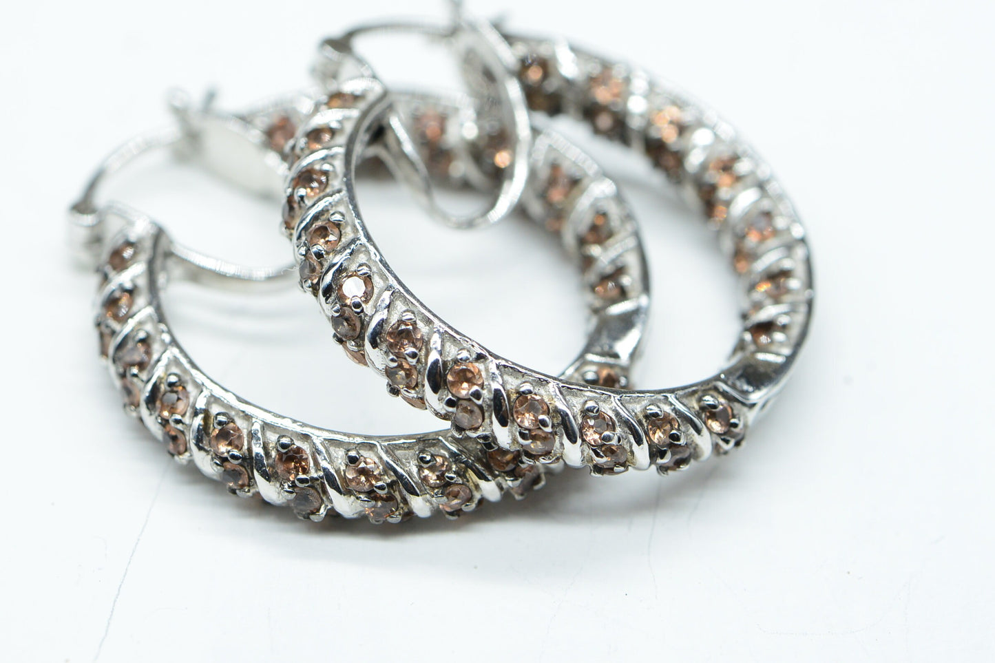 Jenipapo Andalusite Hoop Earrings Sterling Silver Twist Gemstone Ring Earrings
