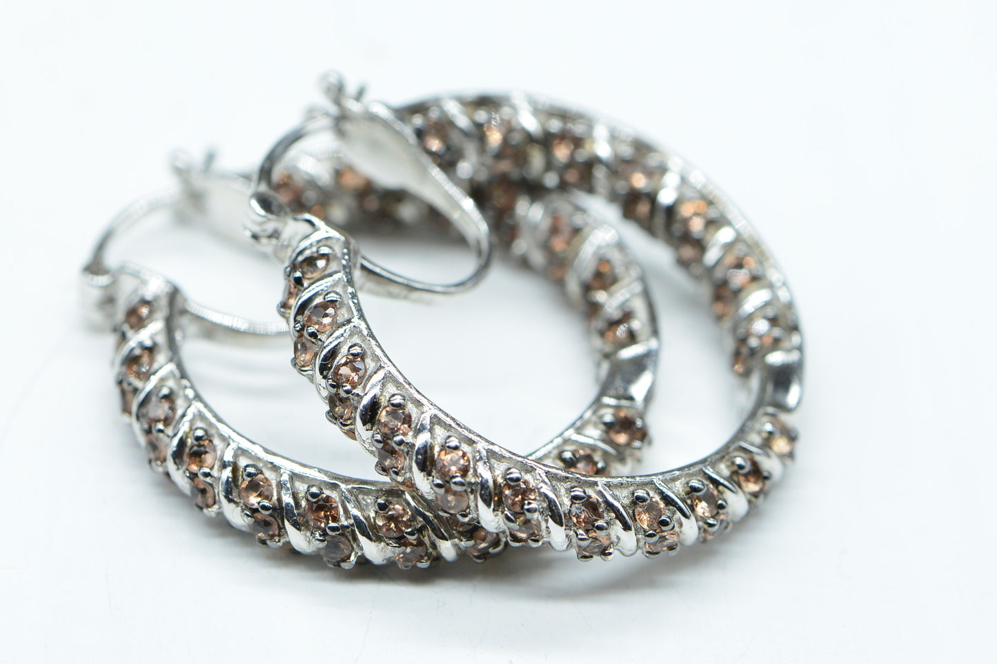 Jenipapo Andalusite Hoop Earrings Sterling Silver Twist Gemstone Ring Earrings
