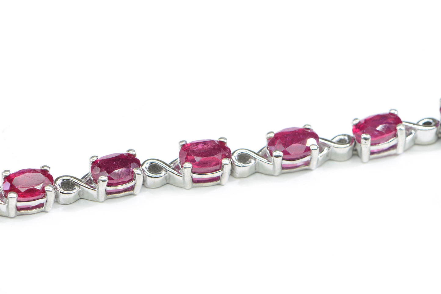 Vintage Sterling Silver Ruby Tennis Bracelet, Oval Prong Setting