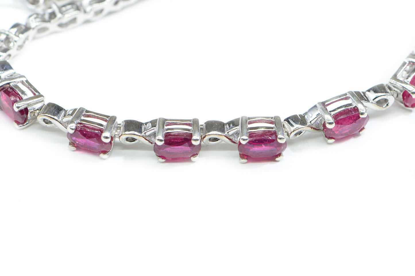 Vintage Sterling Silver Ruby Tennis Bracelet, Oval Prong Setting