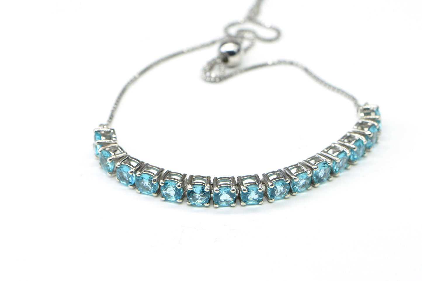 Sterling Silver Apatite Bolo Bracelet, Adjustable Aqua Gemstone