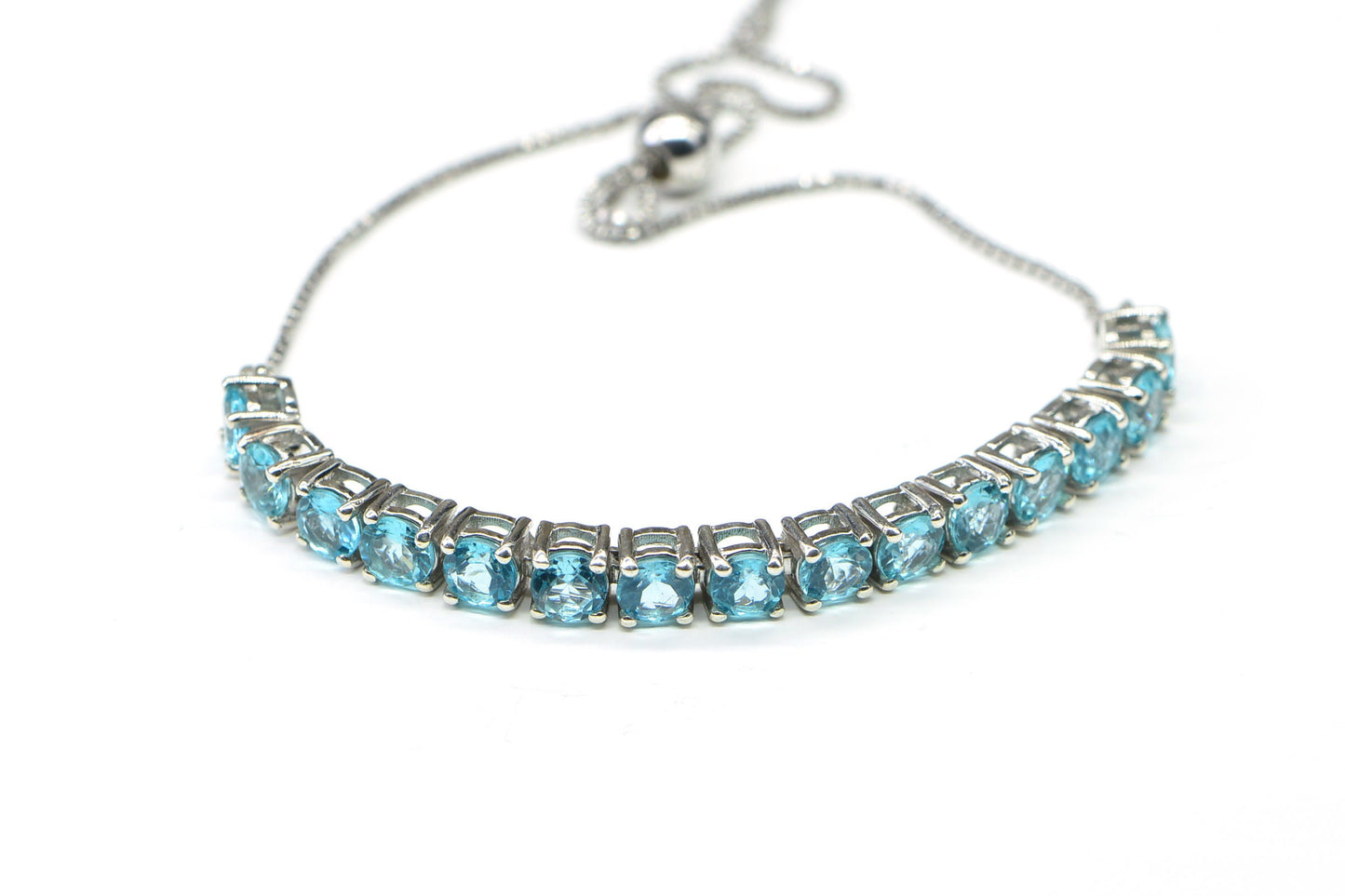 Sterling Silver Apatite Bolo Bracelet, Adjustable Aqua Gemstone