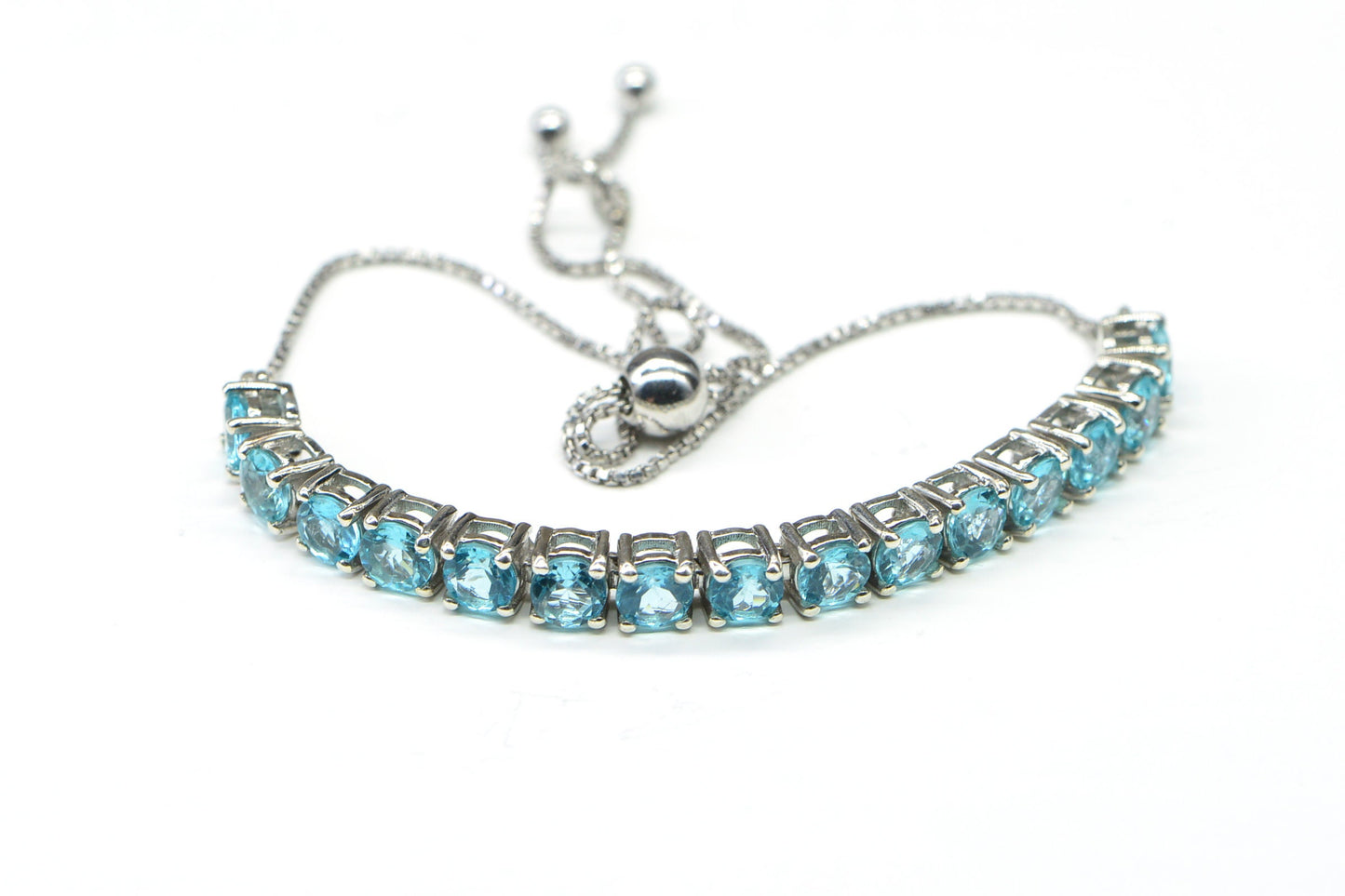 Sterling Silver Apatite Bolo Bracelet, Adjustable Aqua Gemstone
