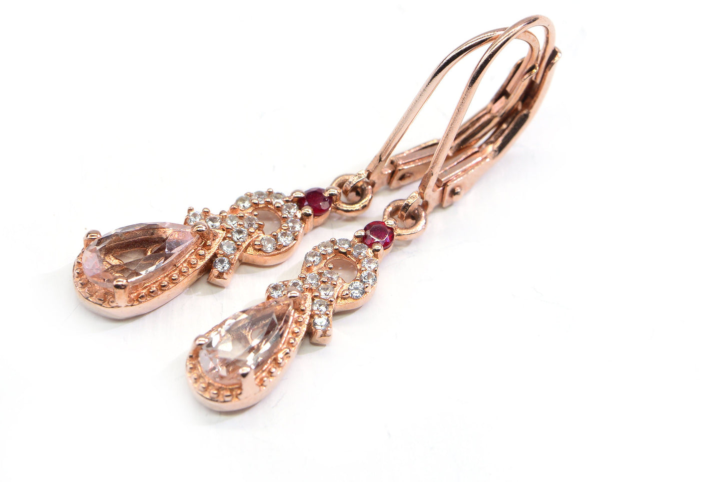 Morganite Teardrop Earrings, Hot Pink Tourmaline, Rose Gold Vermeil