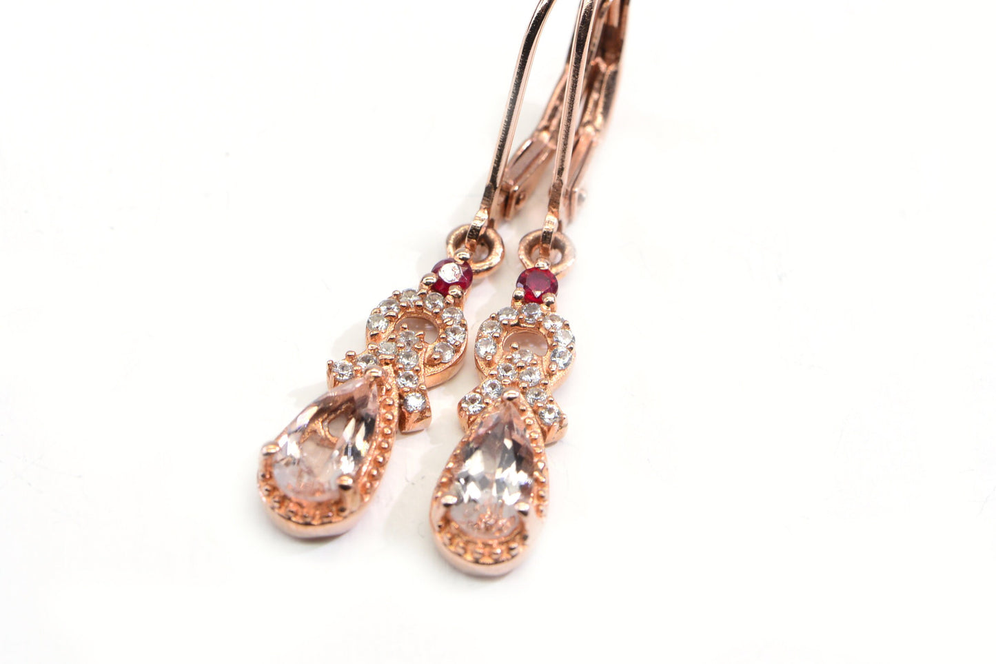 Morganite Teardrop Earrings, Hot Pink Tourmaline, Rose Gold Vermeil