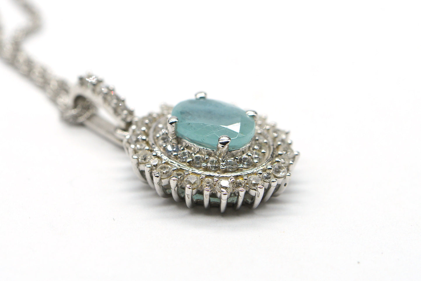 Grandidierite Halo  Diamond  Style Pendant Necklace 18 inch  Sterling Silver Rare Gemstone
