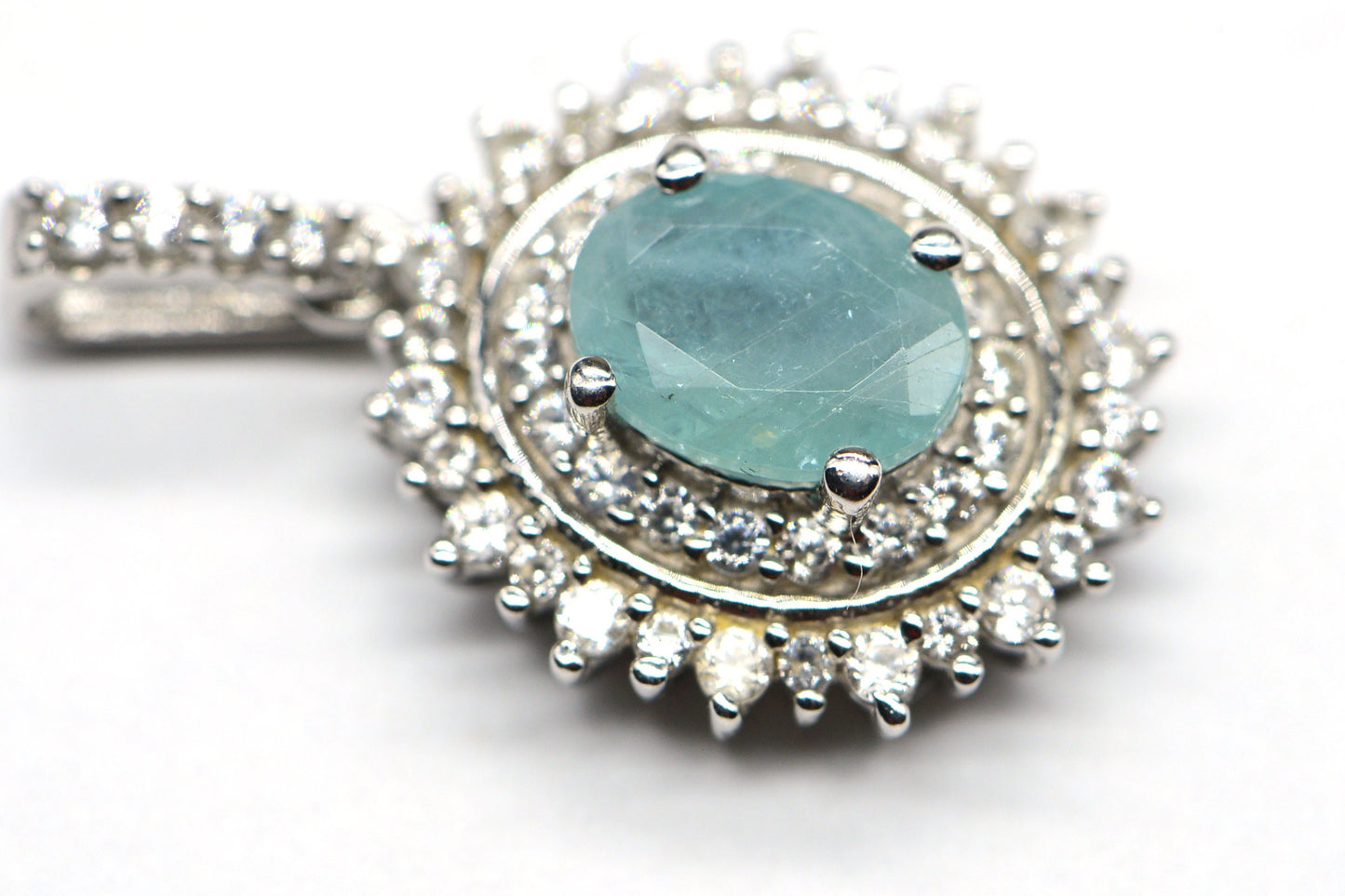 Grandidierite Halo  Diamond  Style Pendant Necklace 18 inch  Sterling Silver Rare Gemstone