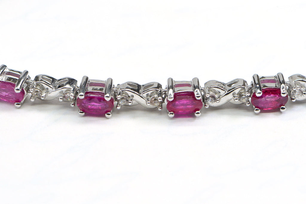 Natural Ruby Tennis Bracelet Sterling Silver Corundum Gemstone Bracelet
