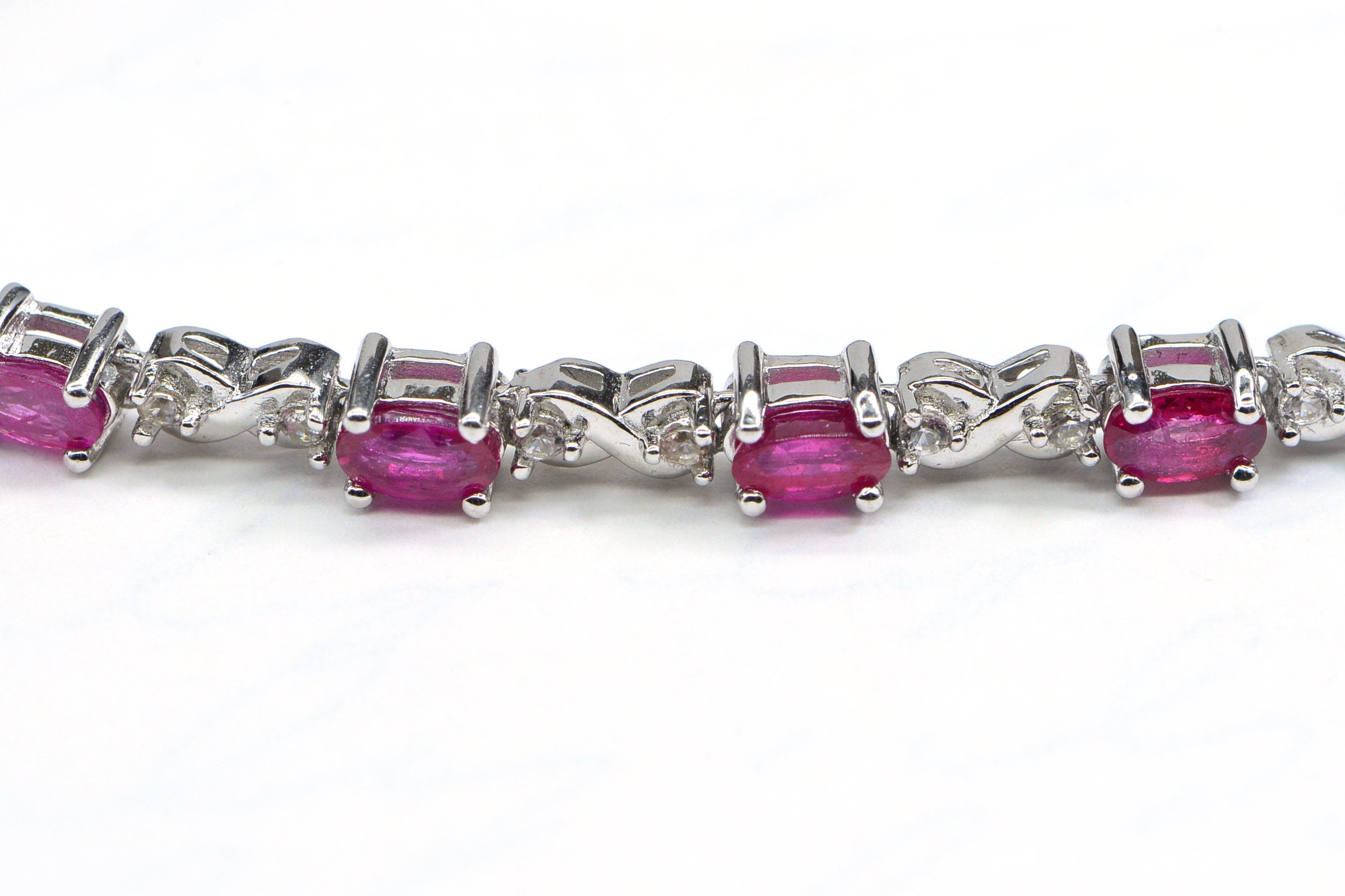 Natural Ruby Tennis Bracelet Sterling Silver Corundum Gemstone Bracelet