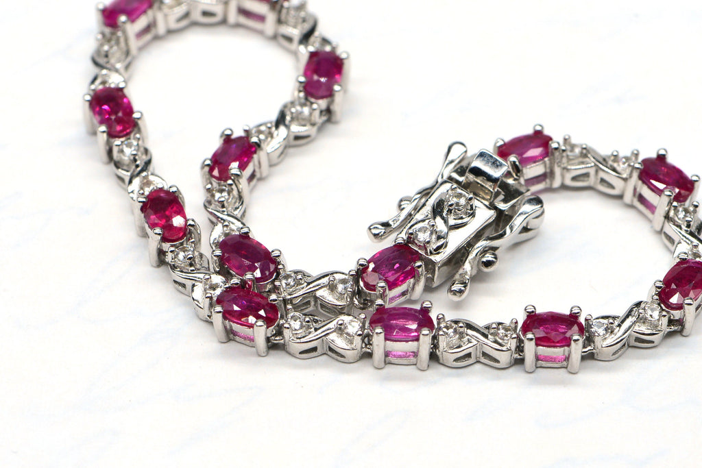 Natural Ruby Tennis Bracelet Sterling Silver Corundum Gemstone Bracelet