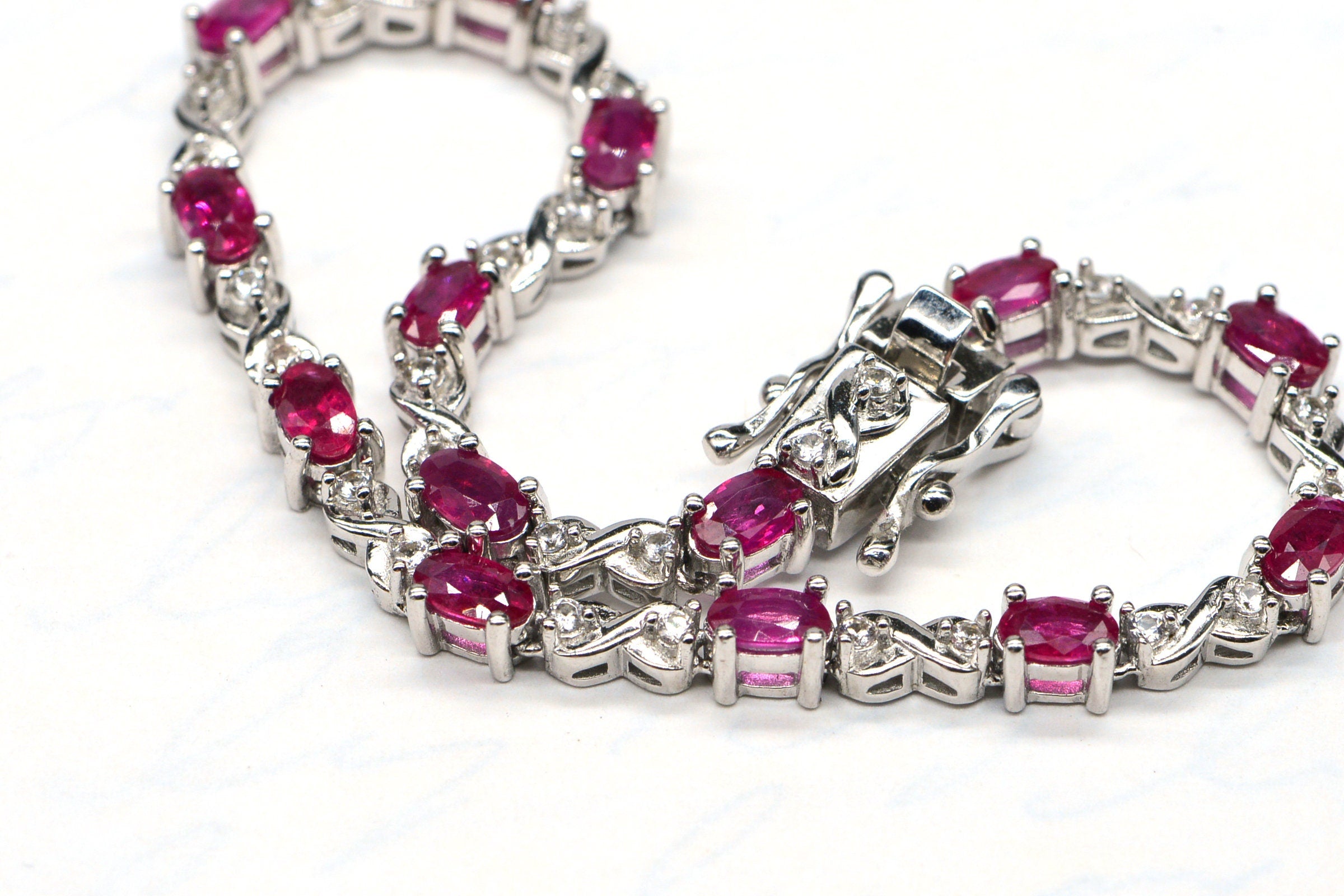 Natural Ruby Tennis Bracelet Sterling Silver Corundum Gemstone Bracelet