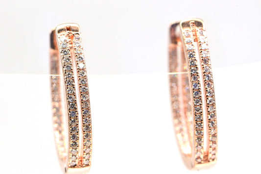 Rose Gold Zircon Hoop Earrings: Sterling Silver Hinged Hoops