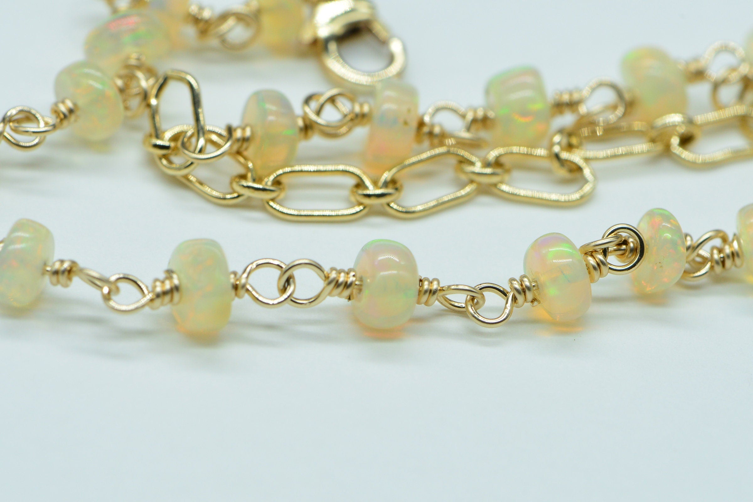 Ethiopian Welo Opal Bracelet: 14k Gold Filled Chain, October Birthstone