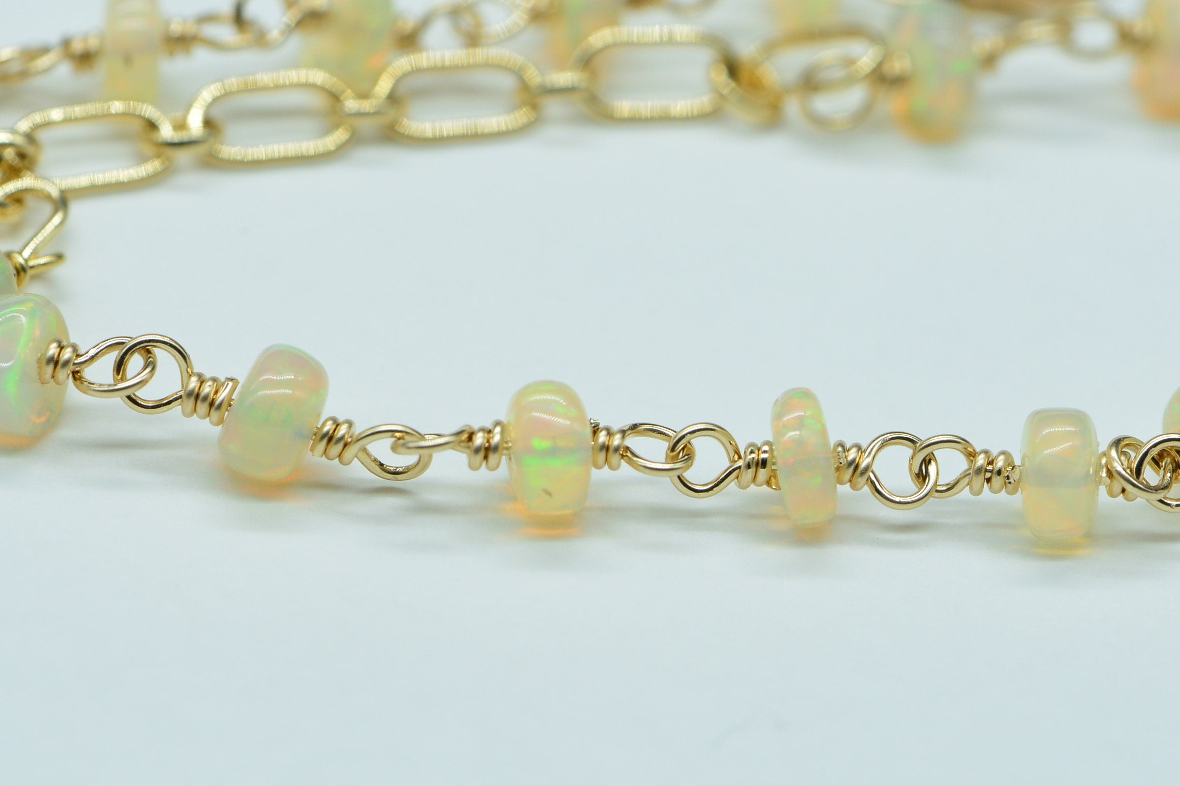 Ethiopian Welo Opal Bracelet: 14k Gold Filled Chain, October Birthstone