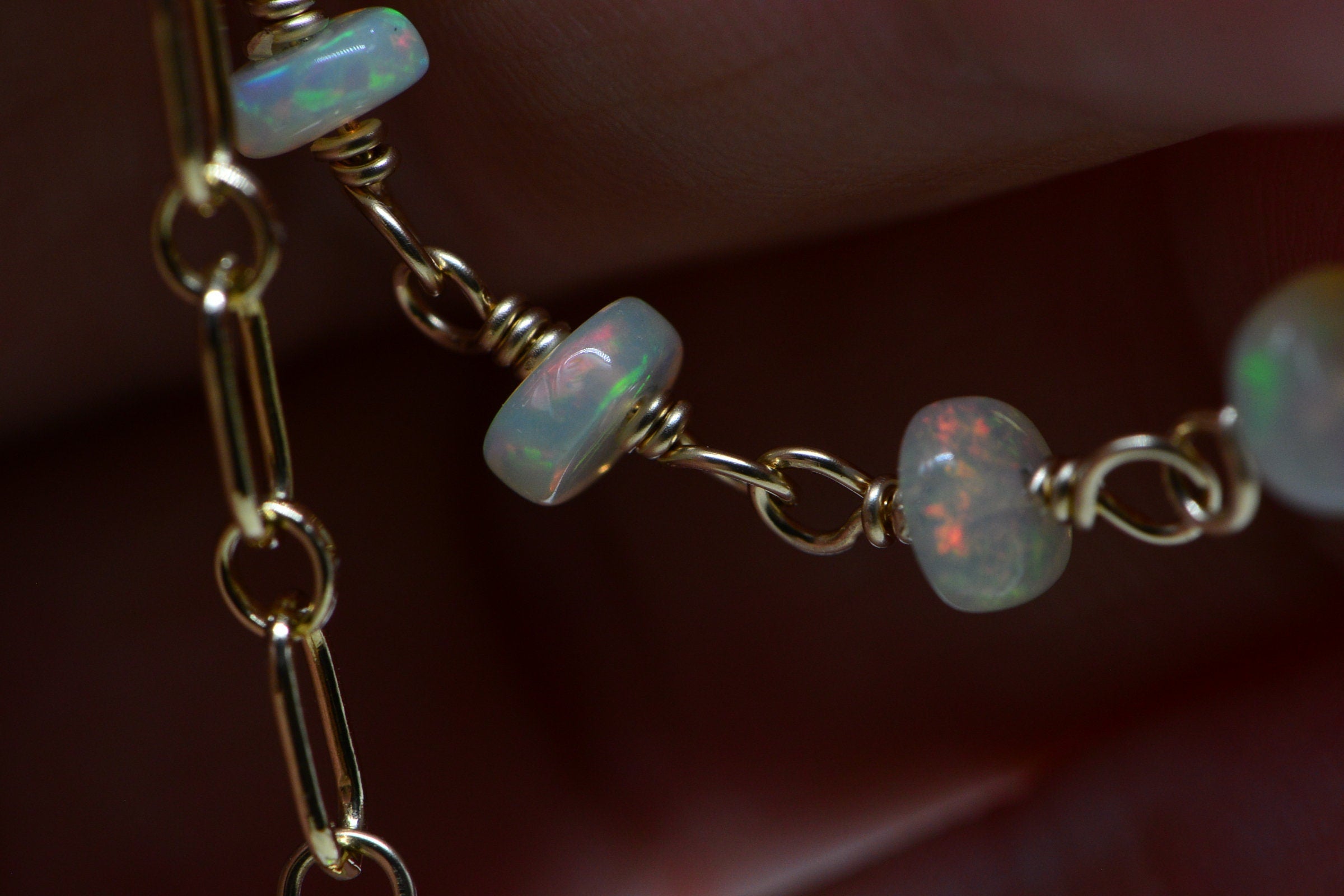 Ethiopian Welo Opal Bracelet: 14k Gold Filled Chain, October Birthstone