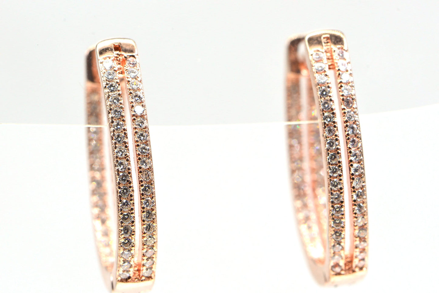 Rose Gold Over Sterling Silver White Zircon Hoop Earrings, 0.5 ct
