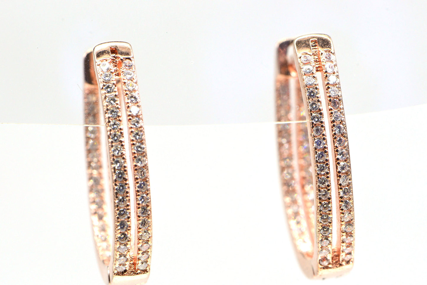 Rose Gold Over Sterling Silver White Zircon Hoop Earrings, 0.5 ct