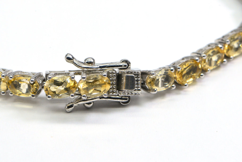 Citrine Bracelet: Sterling Silver Oval Gemstone Stacking Bracelet