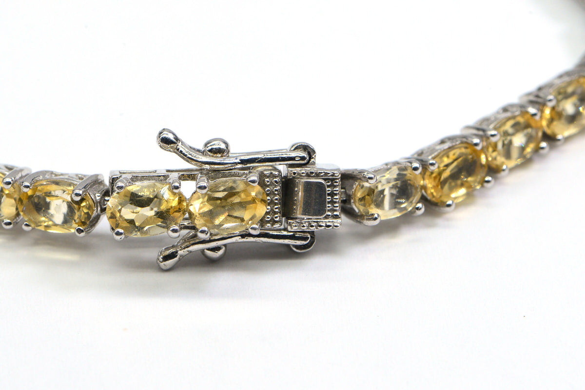 Citrine Bracelet: Sterling Silver Oval Gemstone Stacking Bracelet