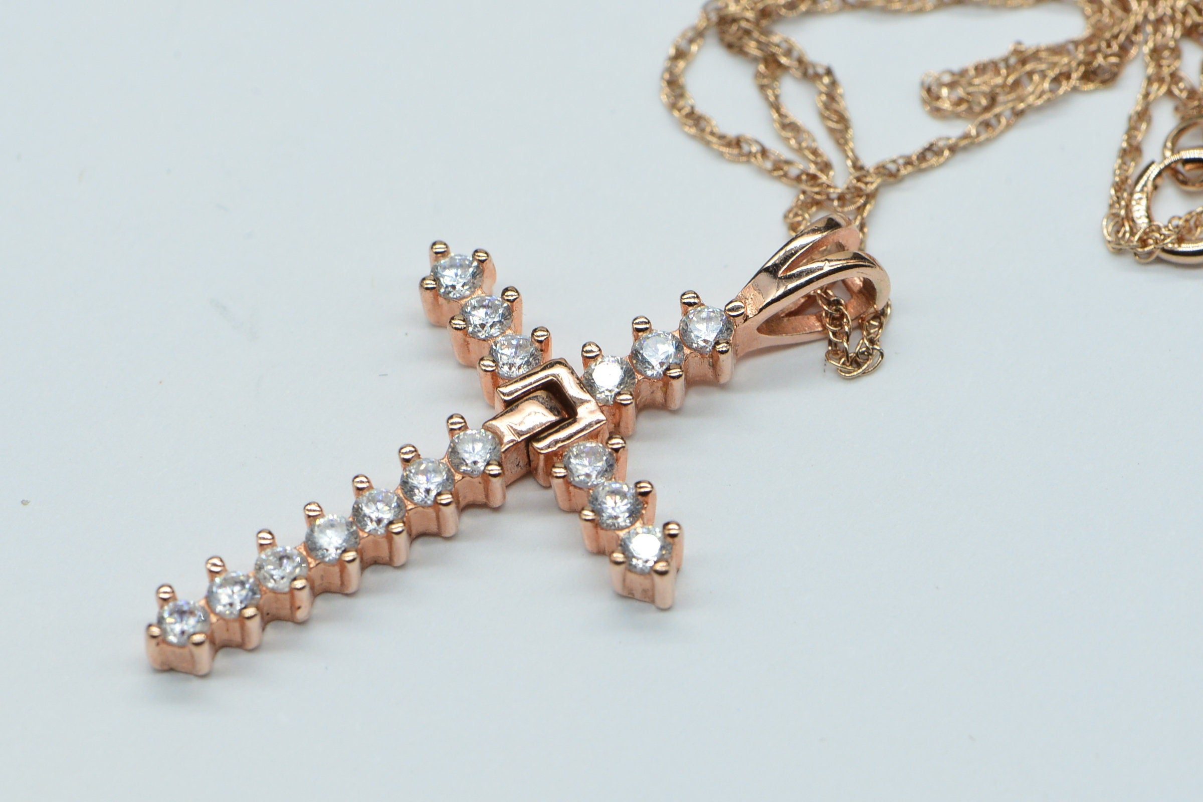 Rose Gold Zircon Cross Necklace Shinny Like a  Diamond