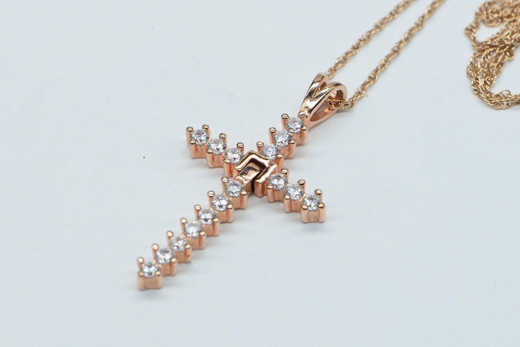 Rose Gold Zircon Cross Necklace Shinny Like a  Diamond