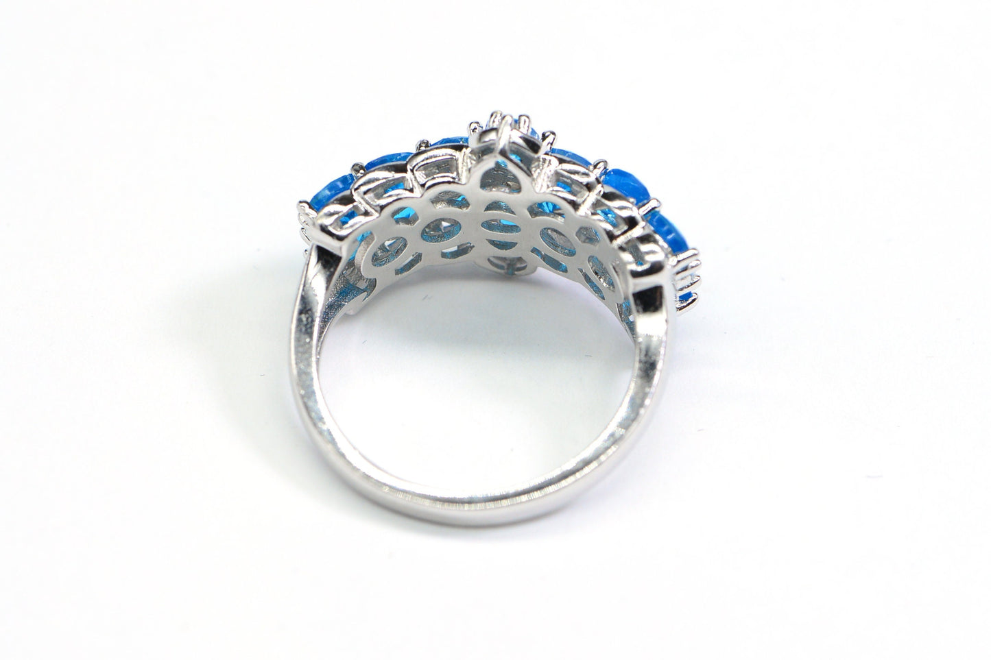 Neon Apatite Flower Ring, 14K White Gold Over Sterling Silver, Size 8.25