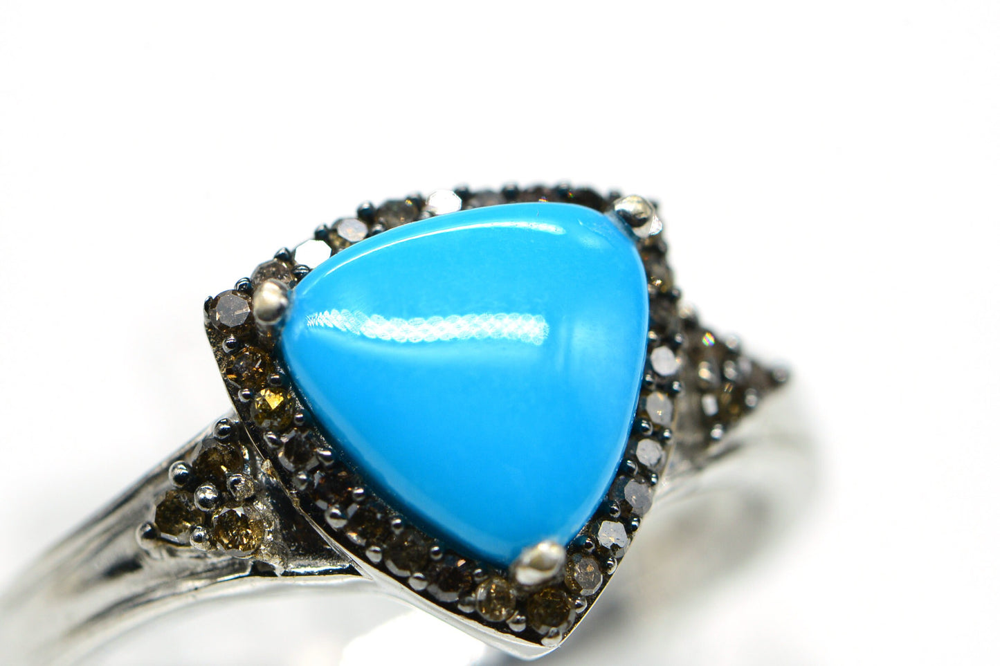 Sleeping Beauty Turquoise Ring: Trillion Cut, Champagne Diamond, Sterling Silver