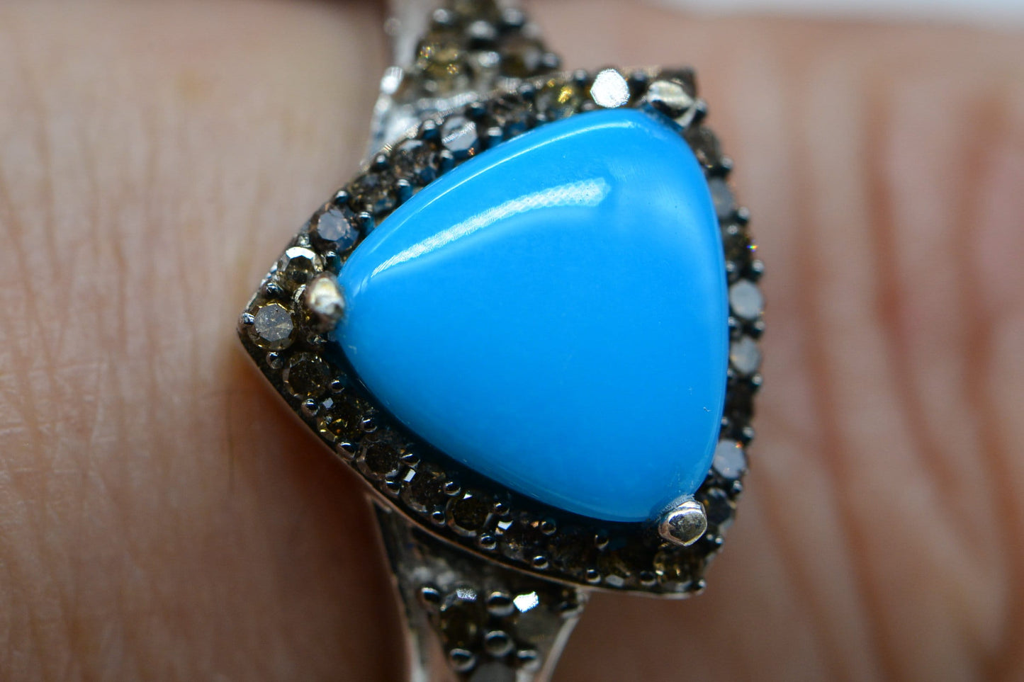 Sleeping Beauty Turquoise Ring: Trillion Cut, Champagne Diamond, Sterling Silver