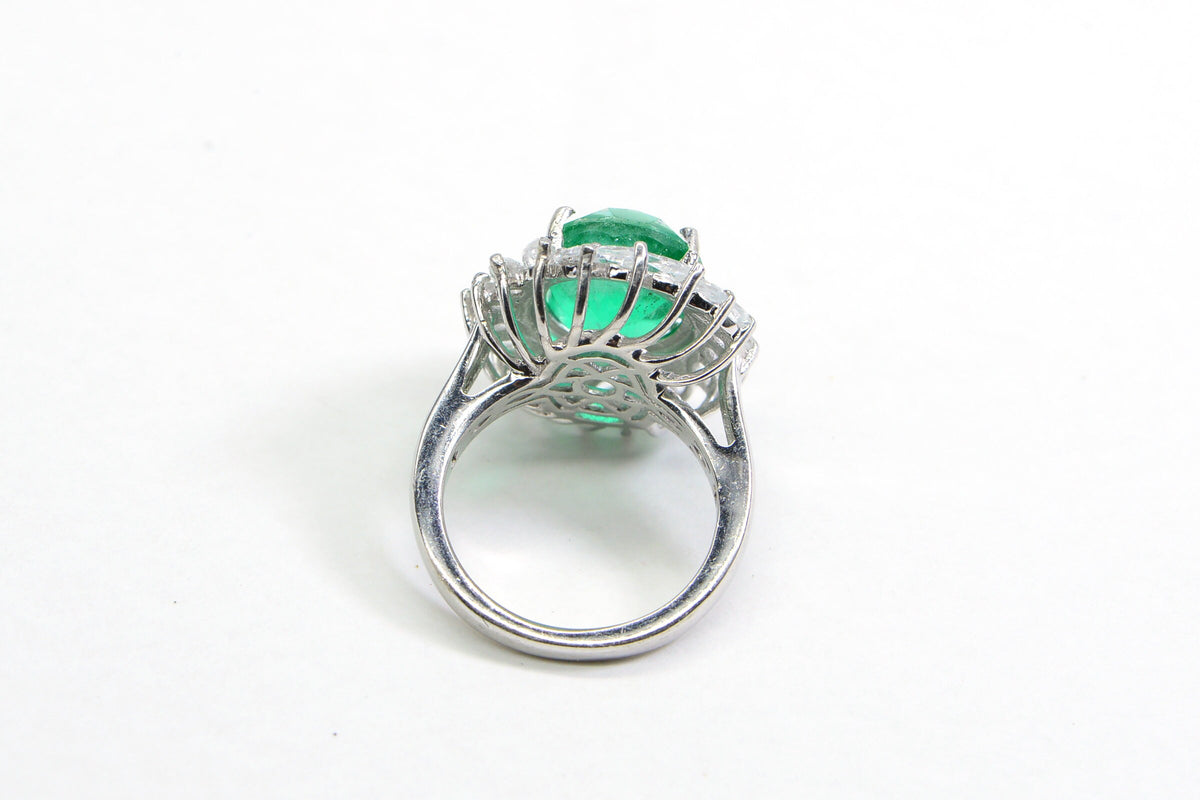 Vintage Doublet Emerald Ring White Topaz Large Cushion Gemstone Ring Sterling Silver