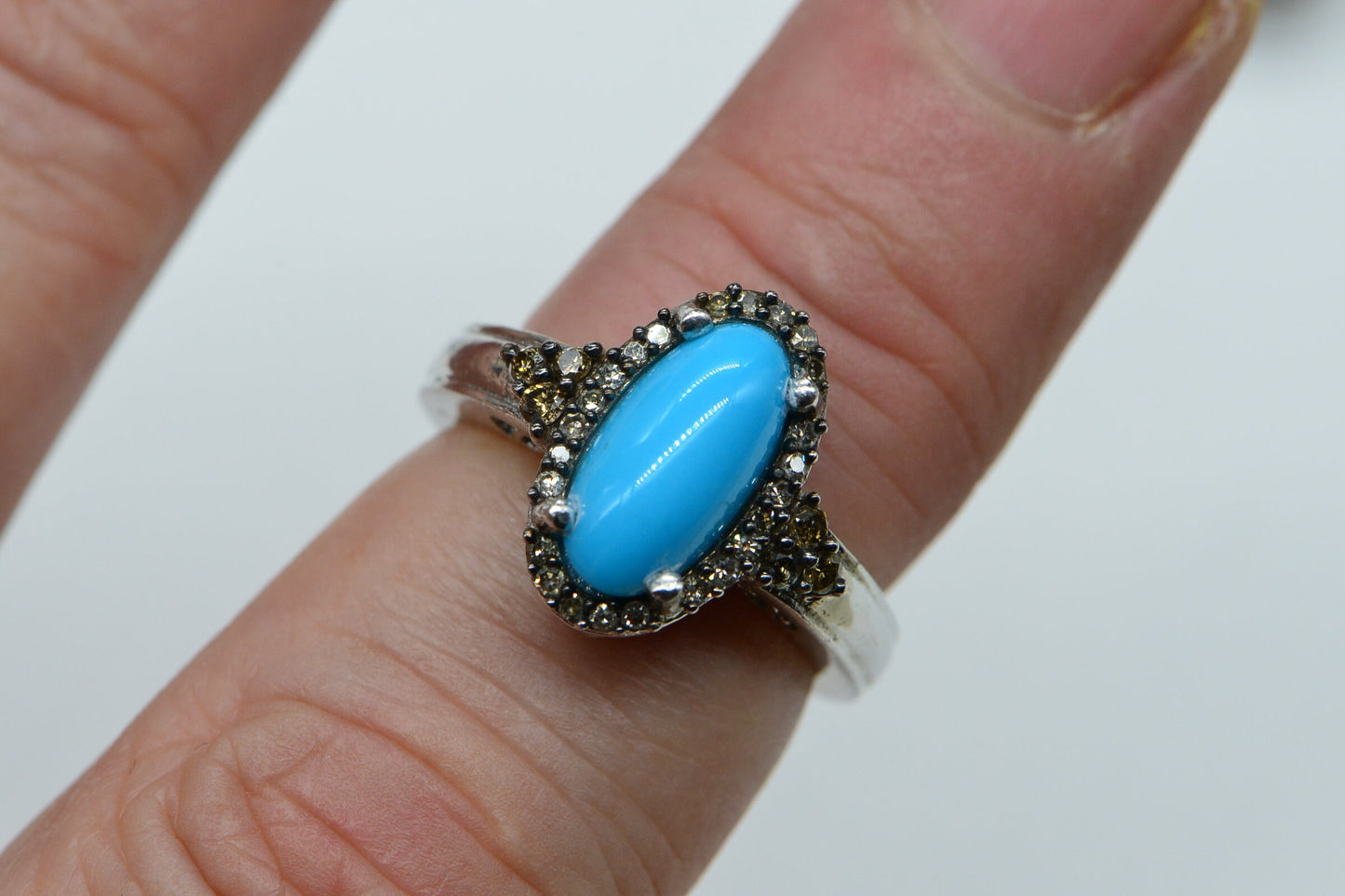 Sleeping Beauty Turquoise Ring and Pendant Set, Brown Diamond, Sterling Silver