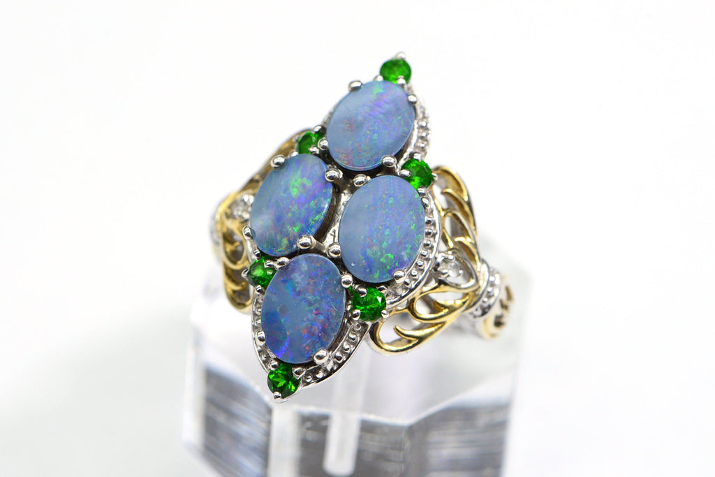 Australian Black Opal Marquise  Ring Sterling Silver Cocktail Fancy Women Ring