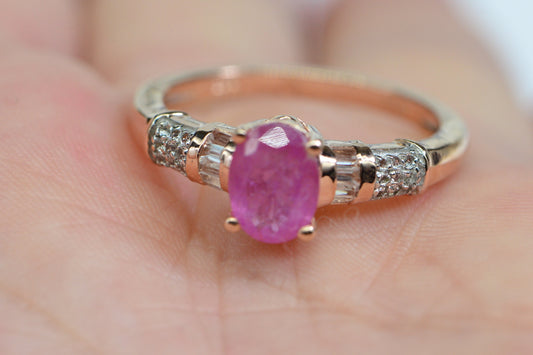 Pink Sapphire White Zircon Rose Gold Engagement Ring