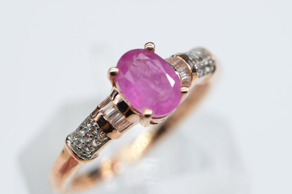 Pink Sapphire White Zircon Rose Gold Engagement Ring