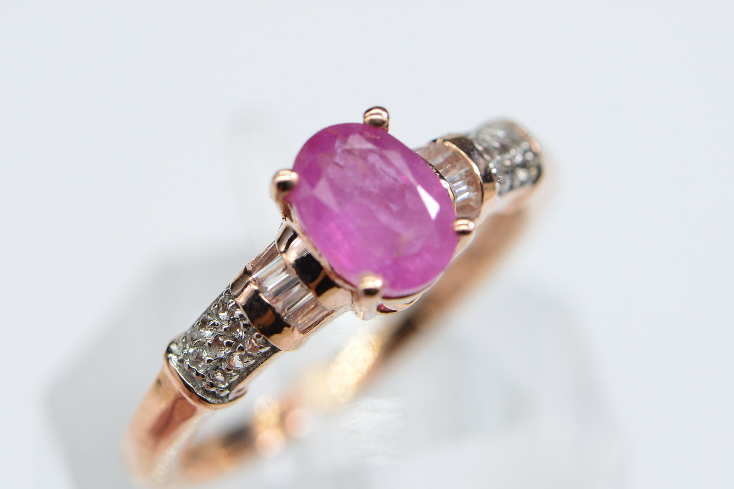 Pink Sapphire White Zircon Rose Gold Engagement Ring