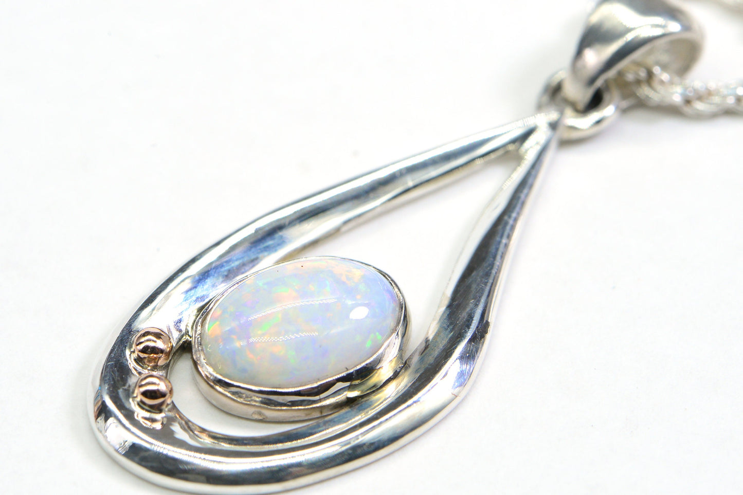 Australian Solid Opal Pendant, Coober Pedy Opal Necklace, October Birthstone Jewelry, Sterling Silver & 14K Rose Gold Pendant