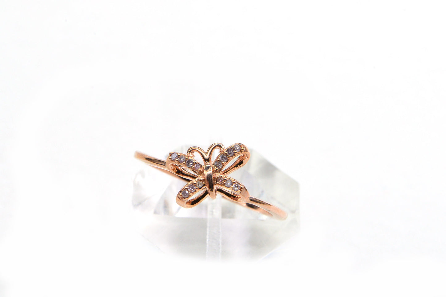 Vintage Diamond Butterfly Ring, Rose Gold Vermeil Stacking Ring, Size 10