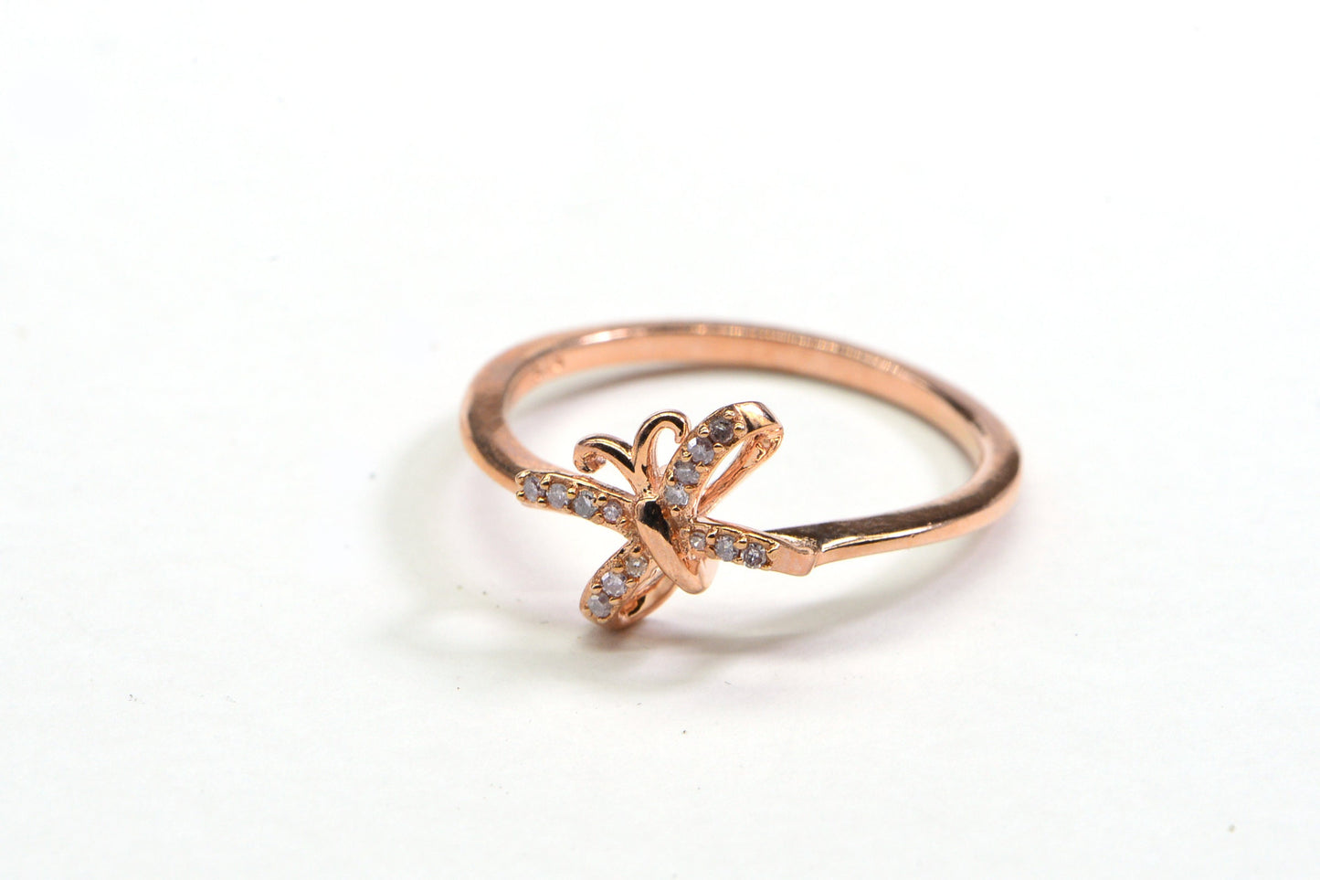 Vintage Diamond Butterfly Ring, Rose Gold Vermeil Stacking Ring, Size 10
