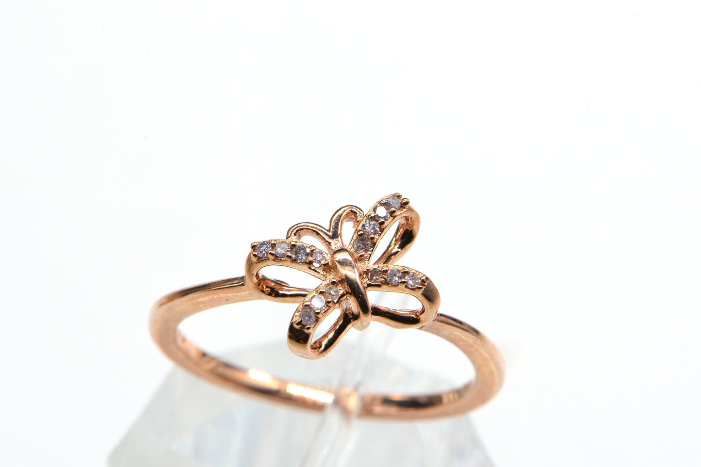 Vintage Diamond Butterfly Ring, Rose Gold Vermeil Stacking Ring, Size 10
