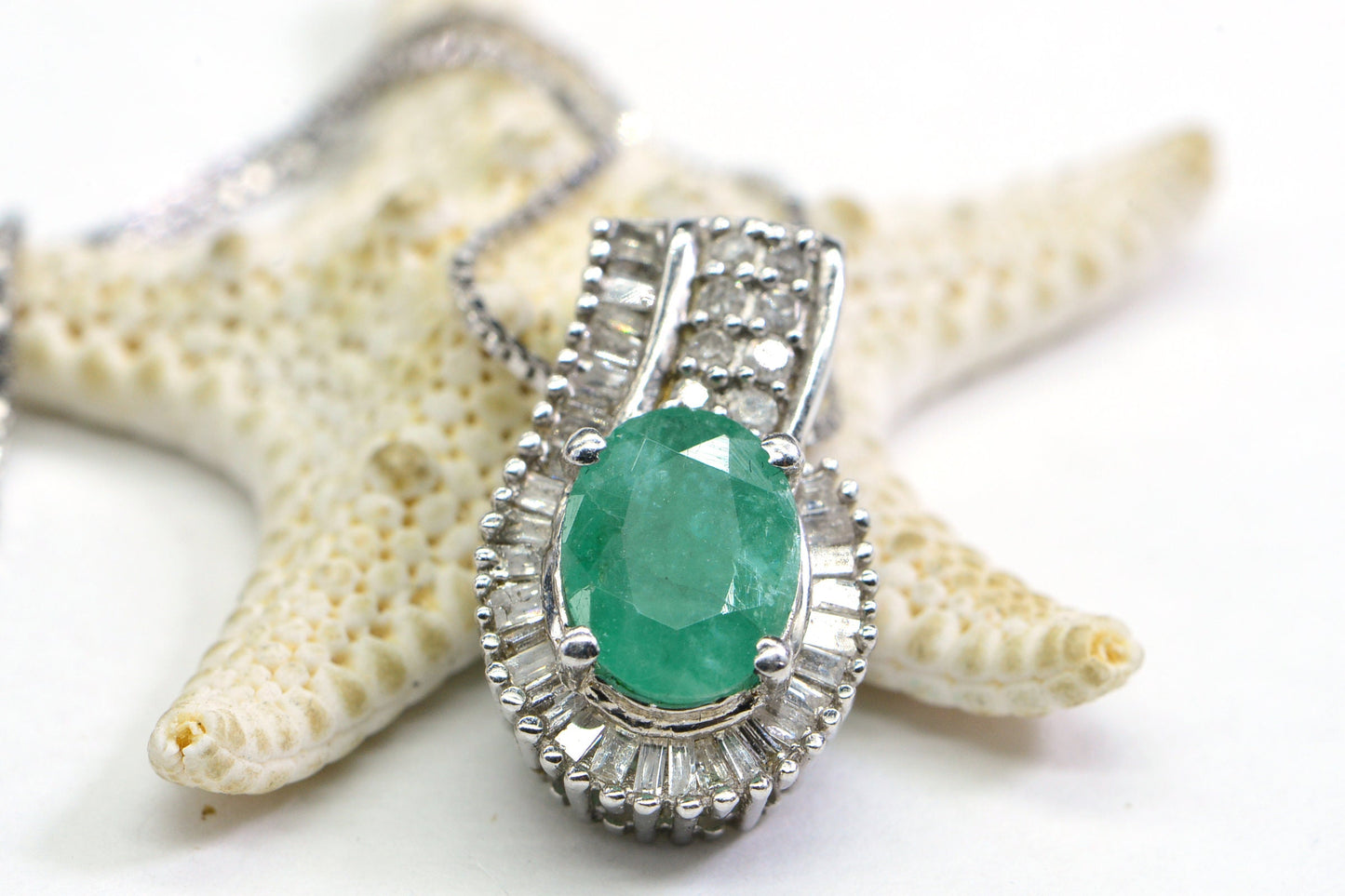 Colombian Emerald Diamond Pendant: Sterling Silver Necklace
