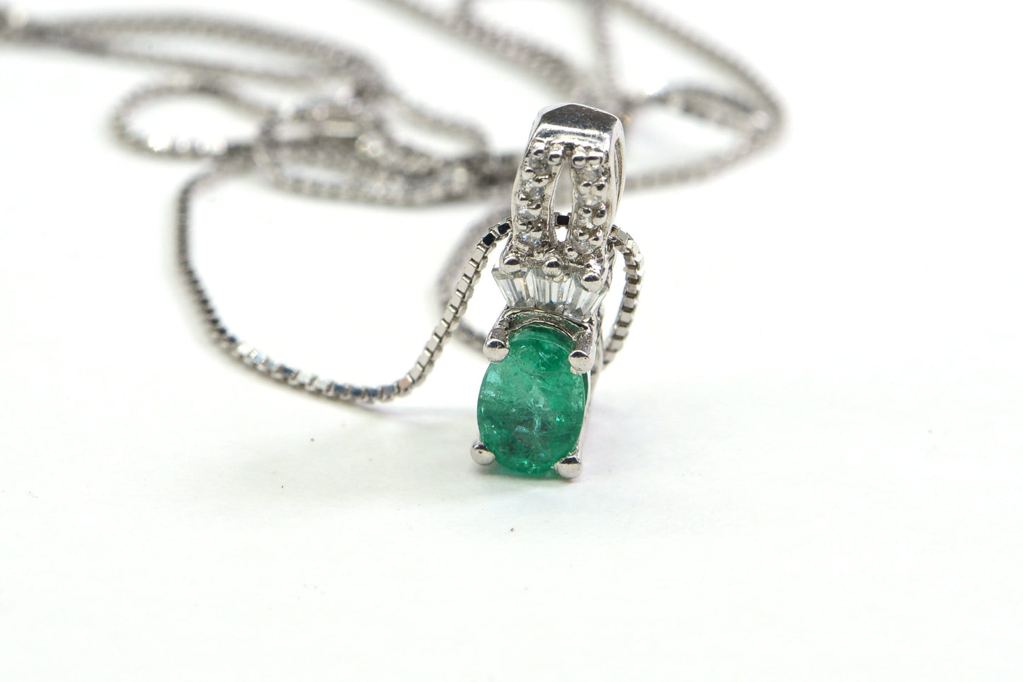 Emerald & Zircon Sterling Silver Pendant Necklace, May Birthstone