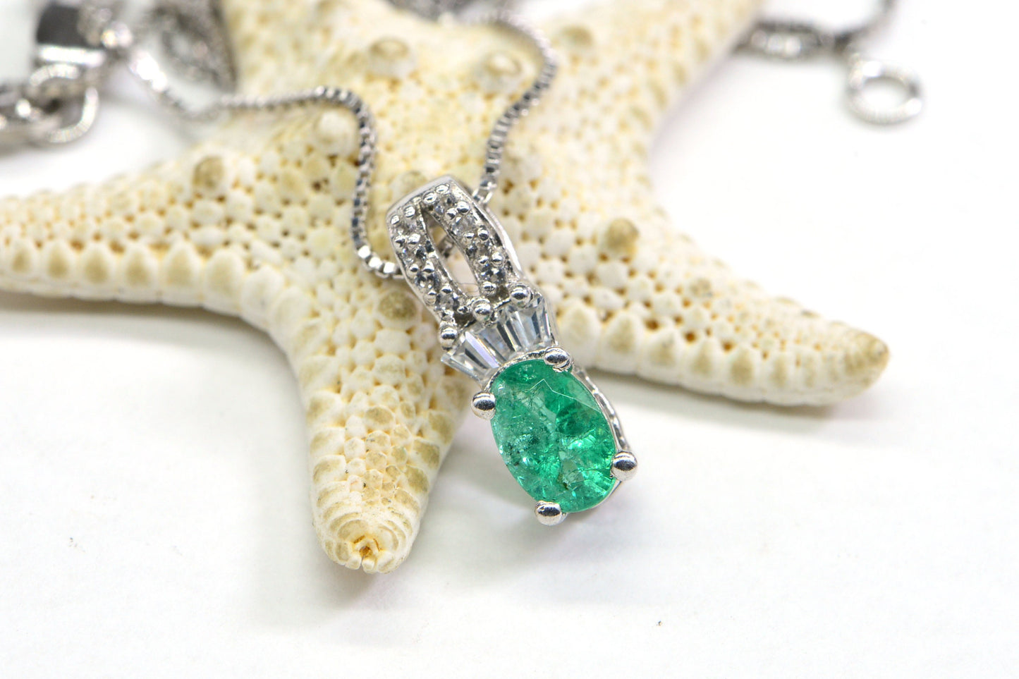 Emerald & Zircon Sterling Silver Pendant Necklace, May Birthstone