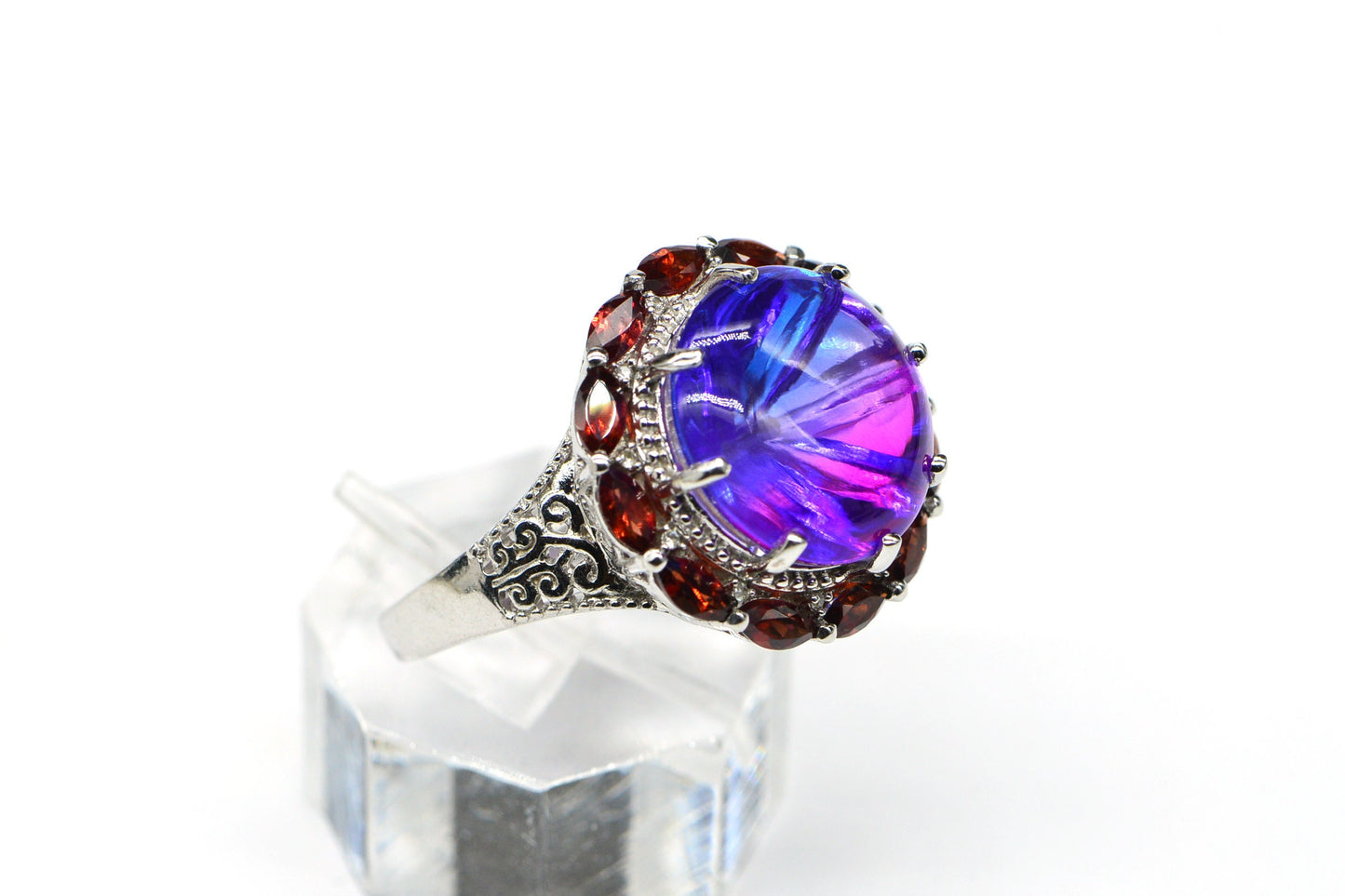 Quartz Garnet Sterling Silver Cocktail Ring, Size 11